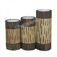 798336 Σετ 3 Κεριά Μπαμπού με Γραμμές