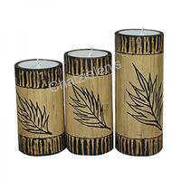 798337 Σετ 3 Κεριά Μπαμπού με Φύλλο